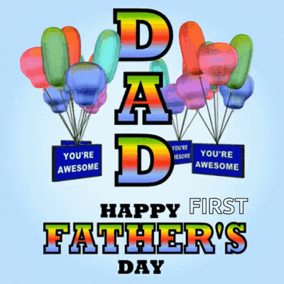Happy First Father's Day Card With Balloons GIF
