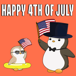 Happy Fourth Of July Fudgy Penguins Waving Flag GIF