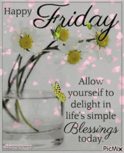 Happy Friday Card With Flowers And Butterfly GIF
