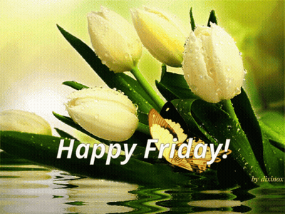 Happy Friday Greeting Card With Butterfly And Flowers GIF