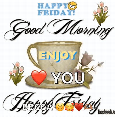 Happy Friday Greeting Card With Coffee and Flowers