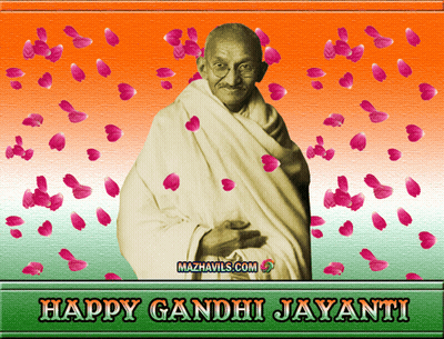 Happy Gandhi Jayanti Poster With Flowers GIF
