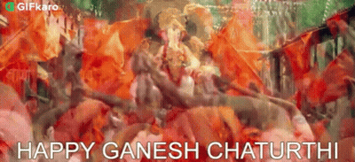 Happy Ganesh Chaturthi Ganesha With People And Flags GIF