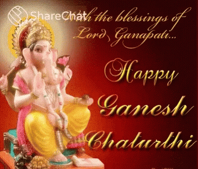 Happy Ganesh Chaturthi Greeting Card With Ganesha Statue