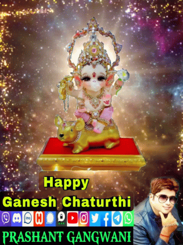Happy Ganesh Chaturthi Greeting Card With Ganesha Statue GIF