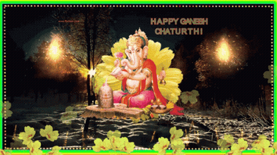 Happy Ganesh Chaturthi Greeting Card With Ganesha Statue GIF