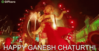 Happy Ganesh Chaturthi Statue Surrounded By Lights GIF