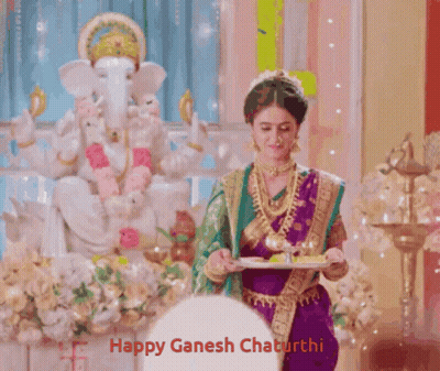 Happy Ganesh Chaturthi Woman Holding Tray GIF