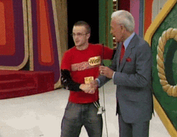 Happy Gilmore Bob Barker Guy In Red Jumps Because Of Excitement GIF