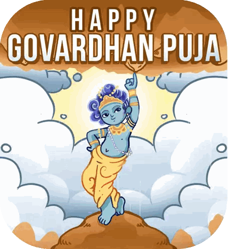 Happy Govardhan Puja Card With Krishna Sticker