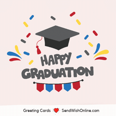Happy Graduation Card With Cap And Confetti GIF