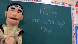 Happy Groundhog Day Puppet Chalkboard GIF