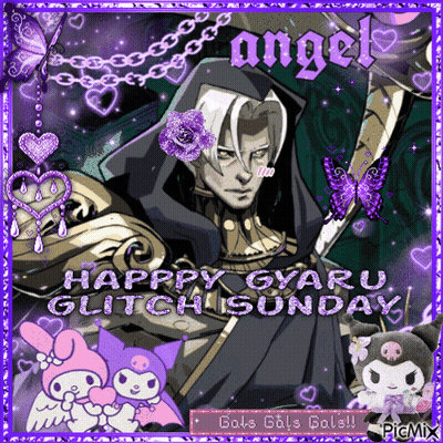 Happy Gyaru Glitch Sunday Greeting Card Purple Frame GIF