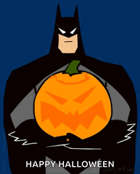 Happy Halloween Batman Holding Jack O'Lantern GIF