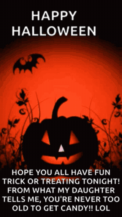 Happy Halloween Card With Pumpkin And Bats GIF