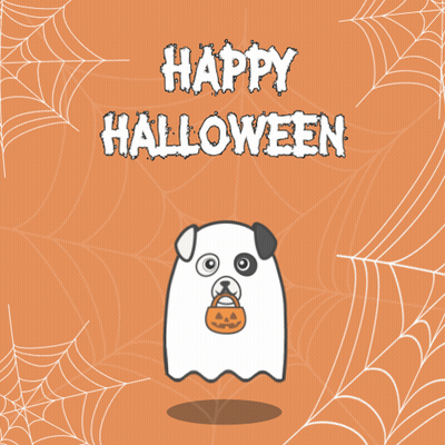 Happy Halloween Dog Ghost Holding Pumpkin GIF