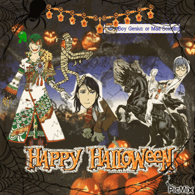 Happy Halloween Greeting Card With Cartoon Characters GIF