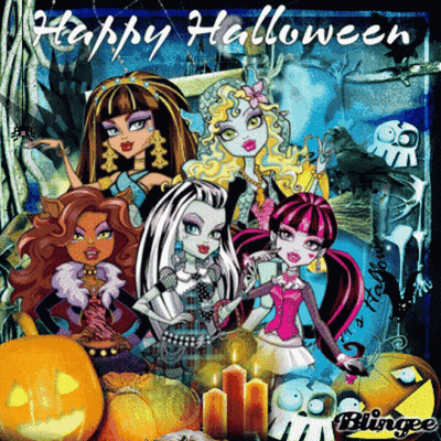 Happy Halloween Greeting Card With Monster High Girls GIF