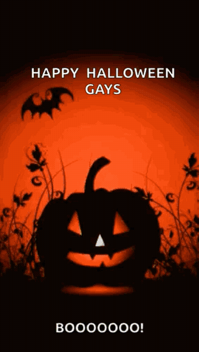 Happy Halloween Greeting Card With Pumpkin And Bats GIF