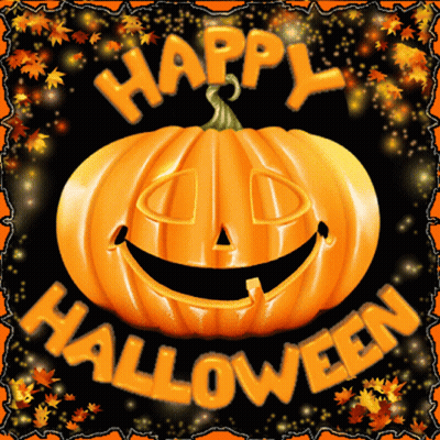 Happy Halloween Greeting Card With Pumpkin And Leaves GIF
