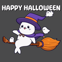 Happy Halloween Happy Seal Flying Broomstick GIF