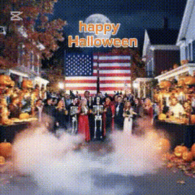 Happy Halloween Poster Behind Them GIF