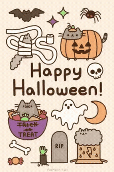 Happy Halloween Poster With Cat And Pumpkin GIF