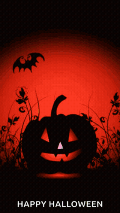 Happy Halloween Poster With Pumpkin And Bats GIF