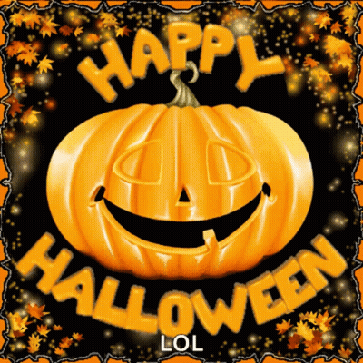 Happy Halloween Pumpkin Leaves Card GIF