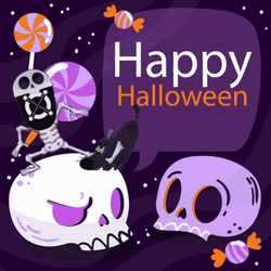 Happy Halloween Skeleton & Dog GIF