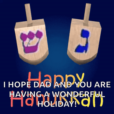 Happy Hanukkah Card With Two Wooden Dreidels GIF