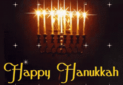 Happy Hanukkah Greeting Card With Candles On Black Background GIF