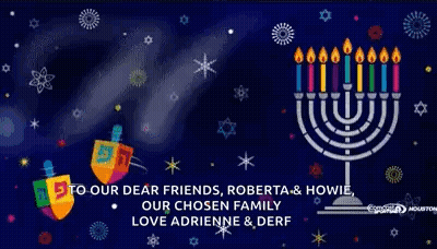 Happy Hanukkah Greeting Card With Menorah Dreidels And Candles GIF