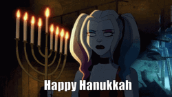 Happy Hanukkah Harley Quinn Menorah Candles GIF