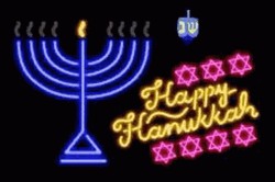 Happy Hanukkah Neon Lights Sign Greeting GIF
