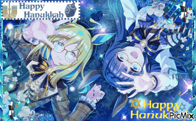 Happy Hanukkah Poster With Anime Girls GIF