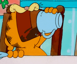 Happy Happy Happy Sleepy Cat Garfield Drinking Coffee GIF