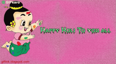 Happy Holi Greeting Card Cartoon Girl GIF