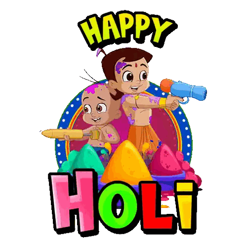 Happy Holi Greeting Card With Boy And Girl Sticker