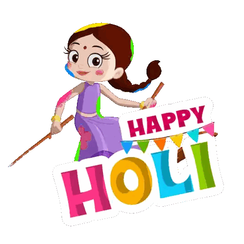 Happy Holi Sign With Cartoon Girl Sticker