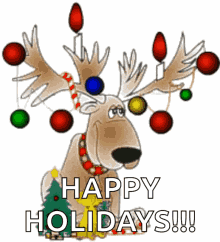 Happy Holidays Christmas Balls Tree Reindeer  GIF