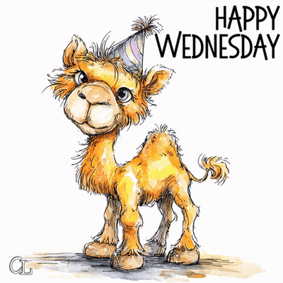 Happy Hump Day Greeting Card With Two Cartoon Animals GIF