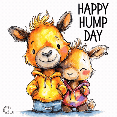 Happy Hump Day Greeting Card With Two Cartoon Animals GIF