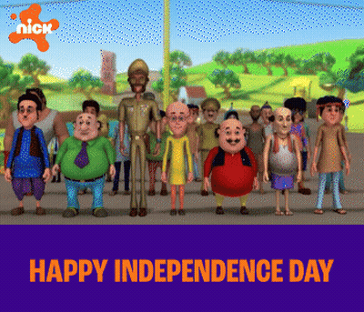Happy Independence Day Cartoon Group On Purple GIF