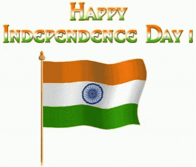 Happy Independence Day With Flag On Pole GIF