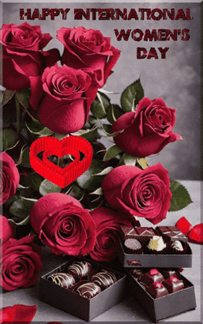 Happy International Women's Day Card Roses Chocolate GIF