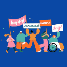 Happy International Womens Day Cartoon Parade GIF