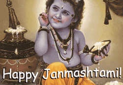 Happy Janmashtami Cute Krishna Smiling GIF