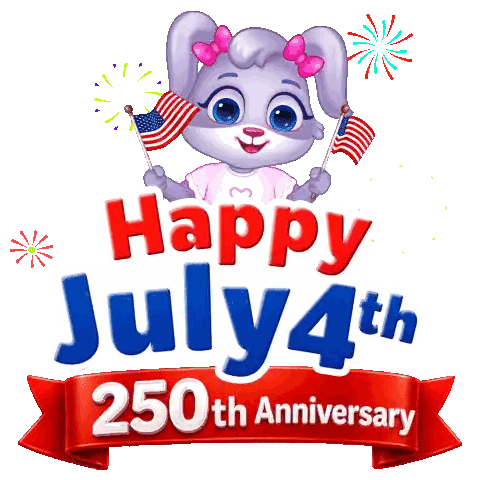 Happy July 4Th 250Th Anniversary Logo With Cartoon Bunny Sticker