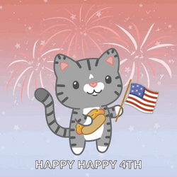 Happy July 4Th Cat Holding A Flag GIF